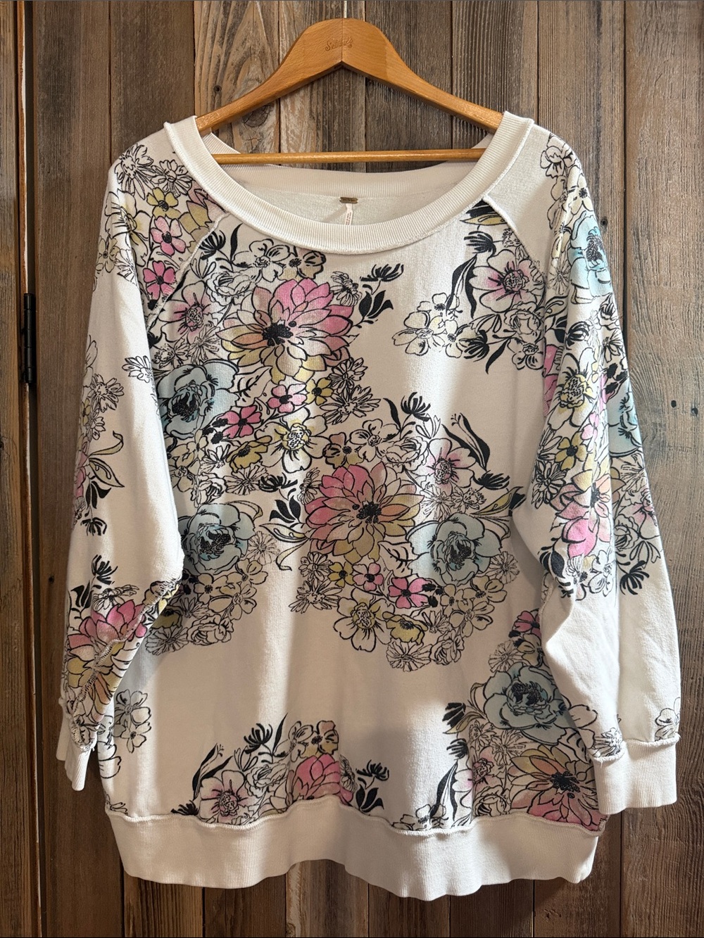 Free People Cream Floral Oversized Sweatshirt